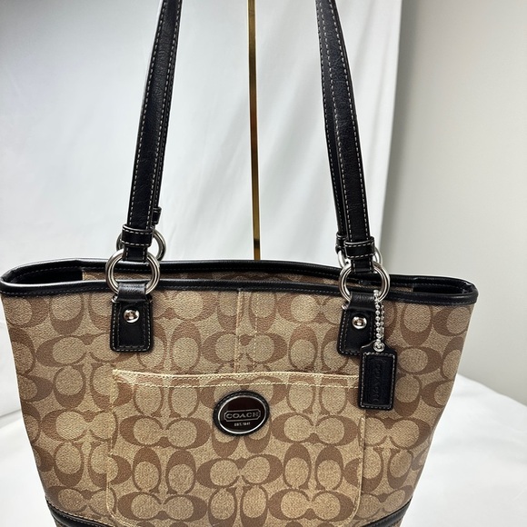 Authentic Coach F18917 Peyton Signature Logo Heritage Handbag Tote Brown Vtg Y2K - Picture 13 of 16